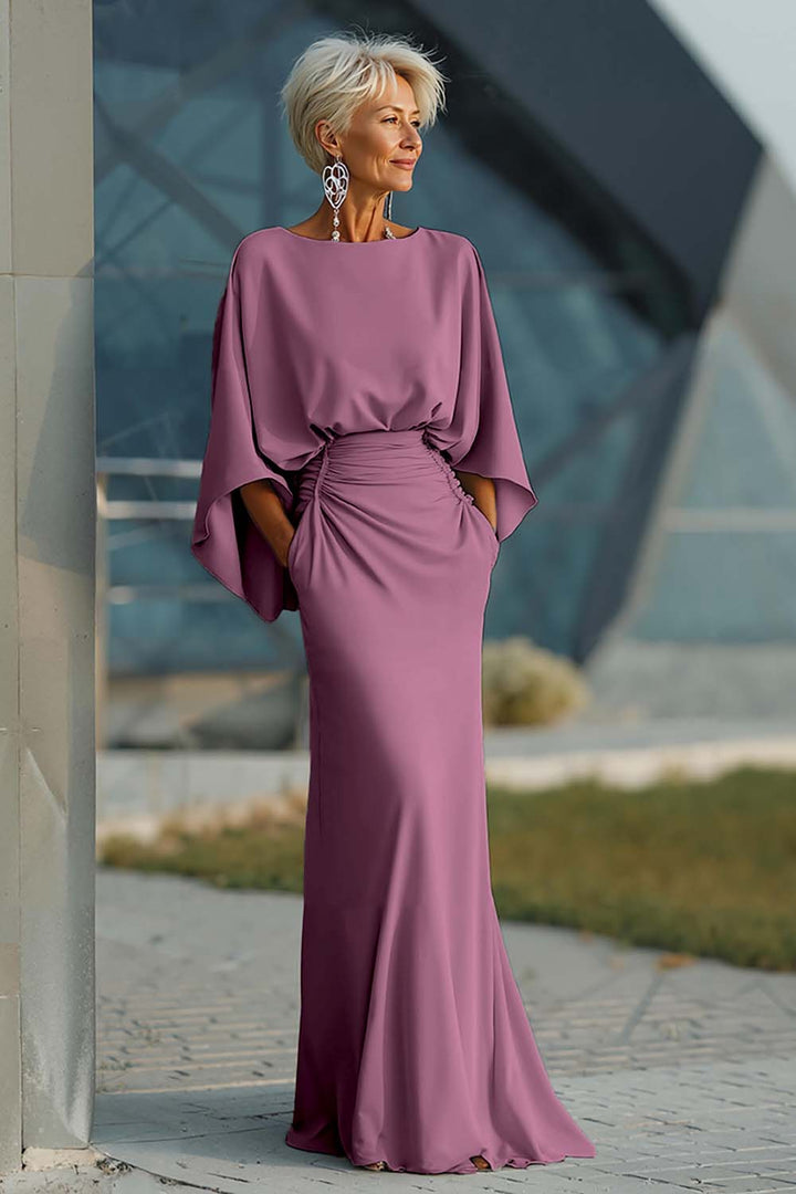 Celeste | Batwing Sleeve Ruched Waist Wedding Guest Dress