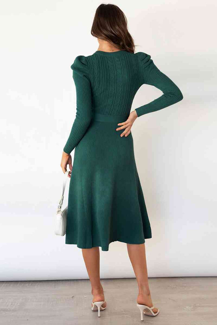 Audrey | Women's Cable Knit Dress with Puff Shoulders