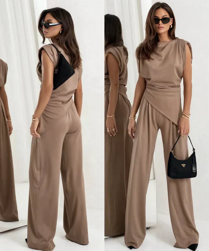 Rivelle | Padded Shoulder Gathered Waist Wide-Leg Sets