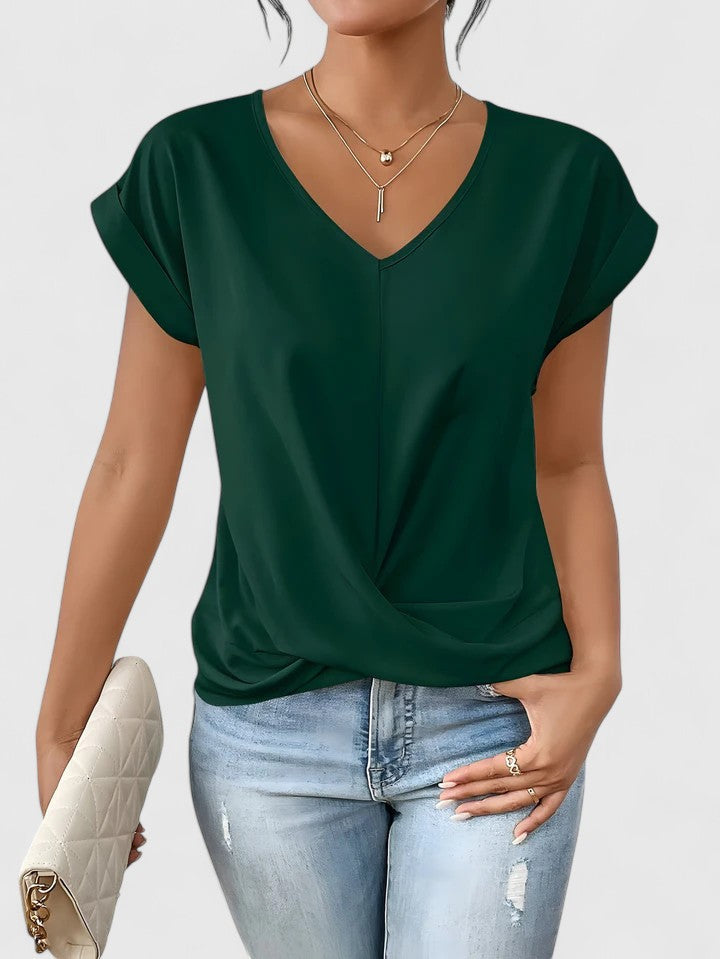 Renata | Women's Twist Front V-Neck Top – Comfortable Everyday Design