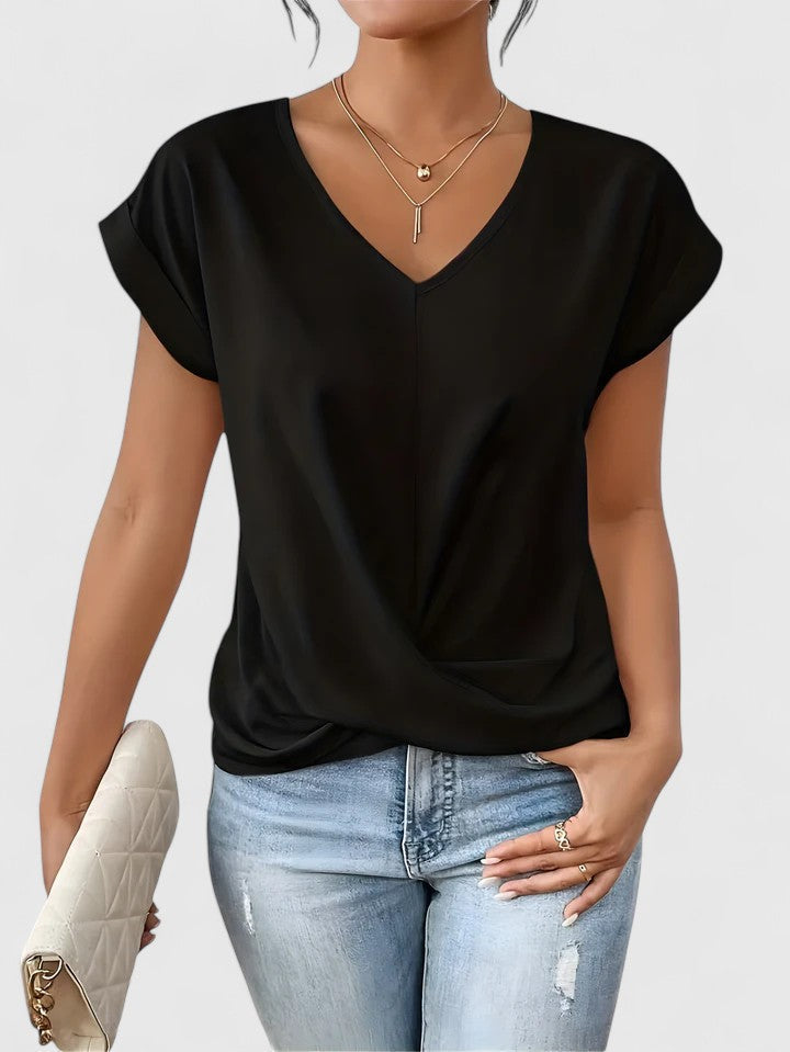 Renata | Women's Twist Front V-Neck Top – Comfortable Everyday Design