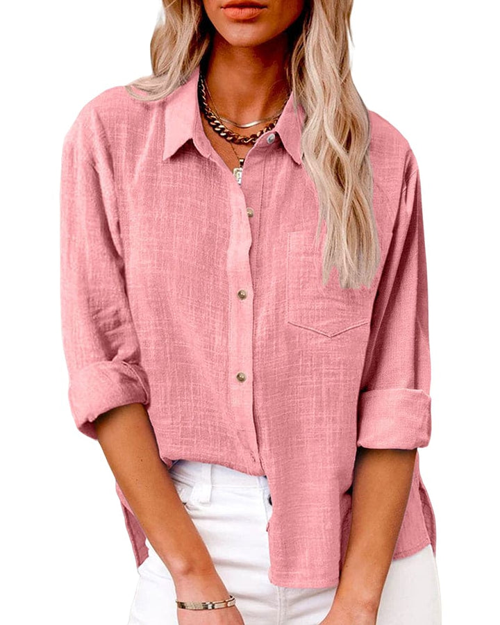 Clearwater | Classic Collar Button-Through Linen Blouse