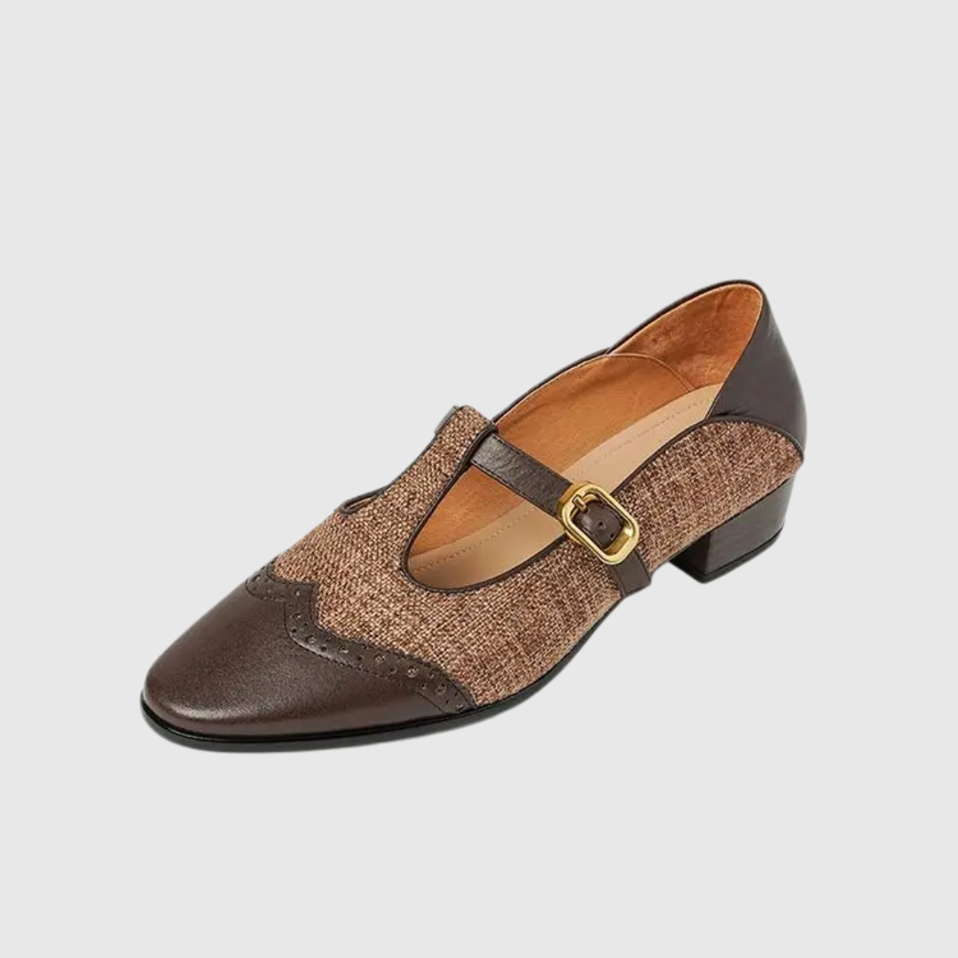 Harriet | Tweed & Leather Mary Jane Flats with T-Bar Buckle