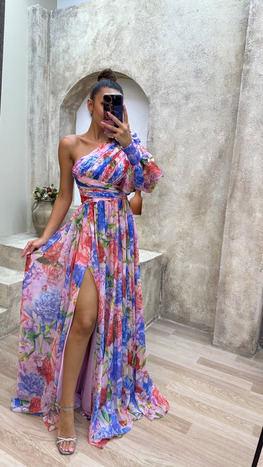 Seraphina | One Shoulder Floral Maxi Dress with Thigh Split