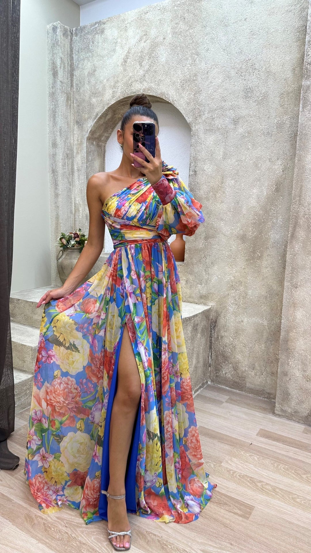 Seraphina | One Shoulder Floral Maxi Dress with Thigh Split