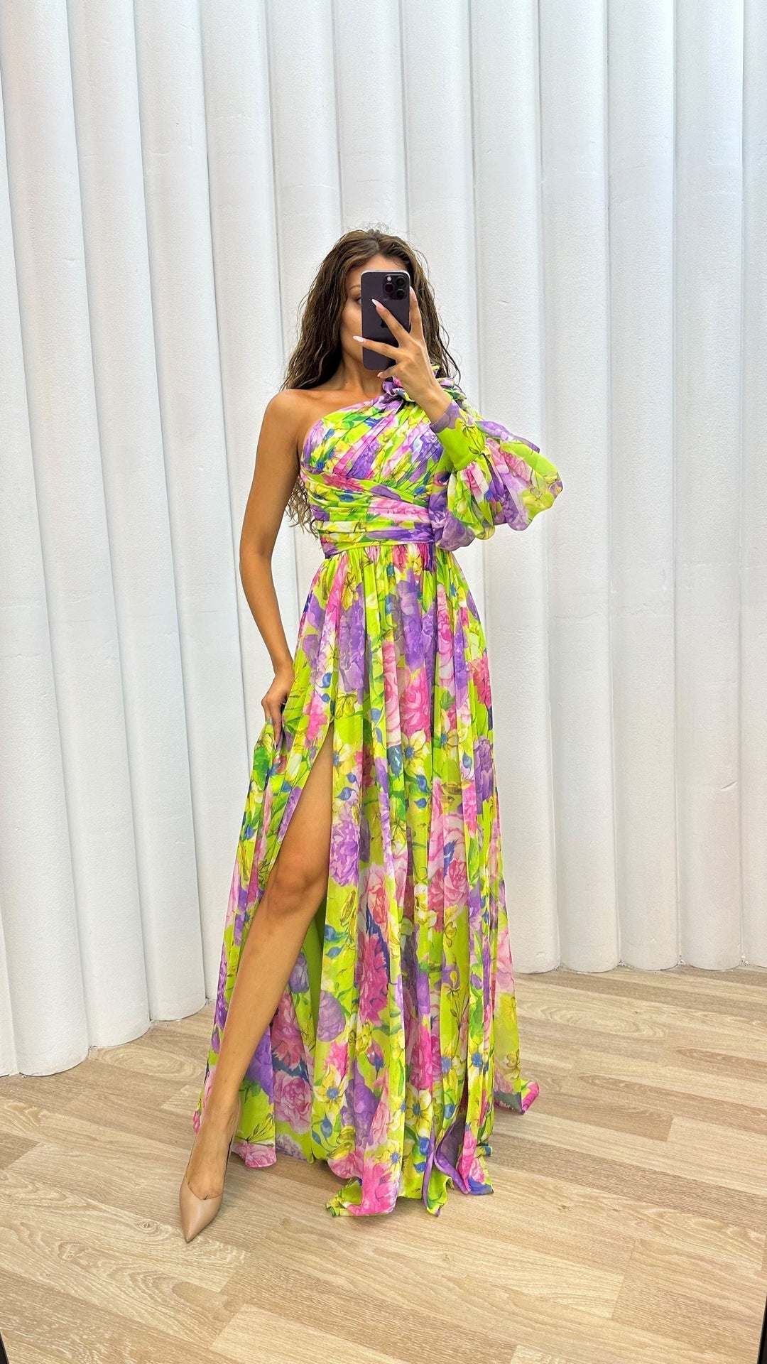 Seraphina | One Shoulder Floral Maxi Dress with Thigh Split