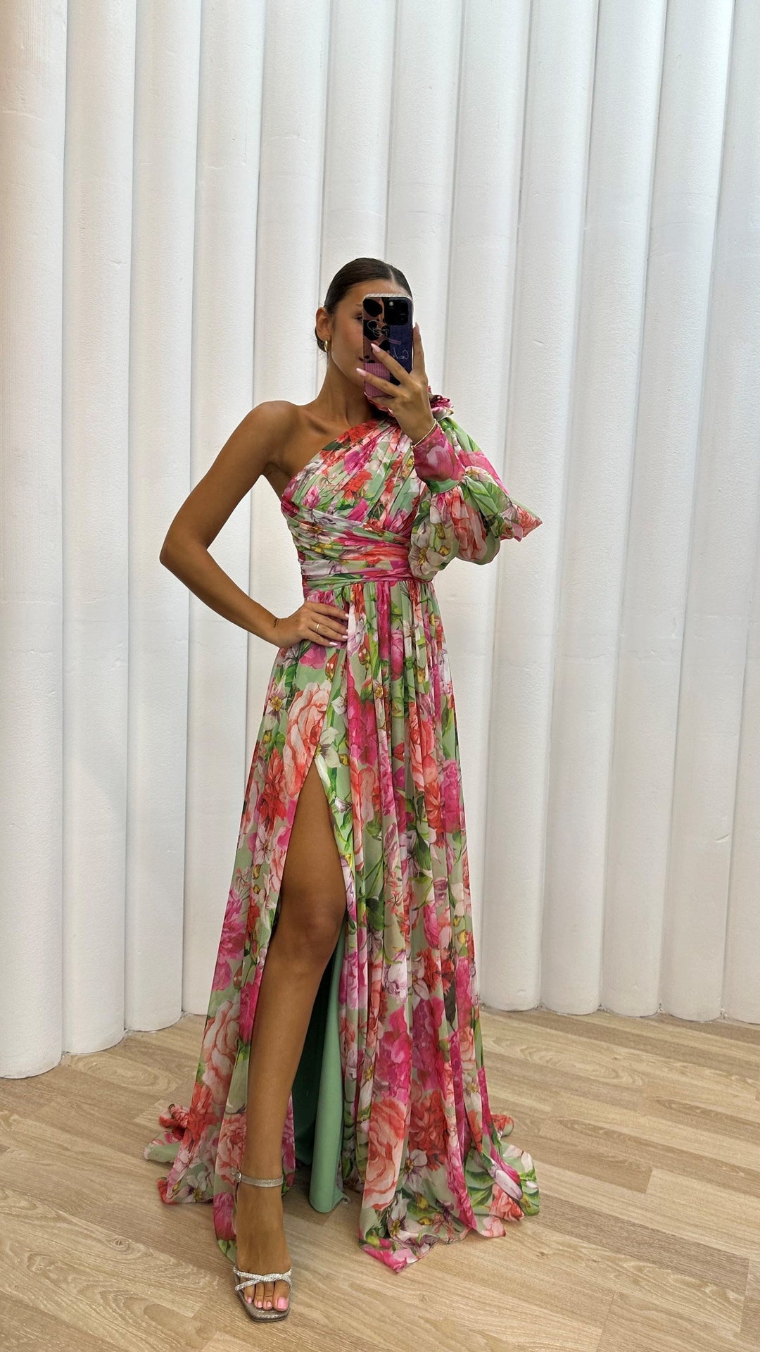 Seraphina | One Shoulder Floral Maxi Dress with Thigh Split