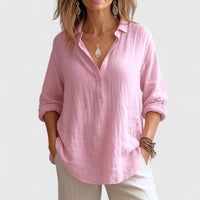 Coastal Ease | V-Neck Long Sleeve Relaxed Linen Blouse
