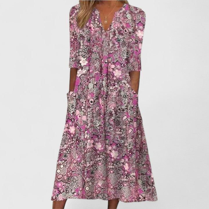 Florentina | Mixed Floral Print Pocket Midi Summer Dress