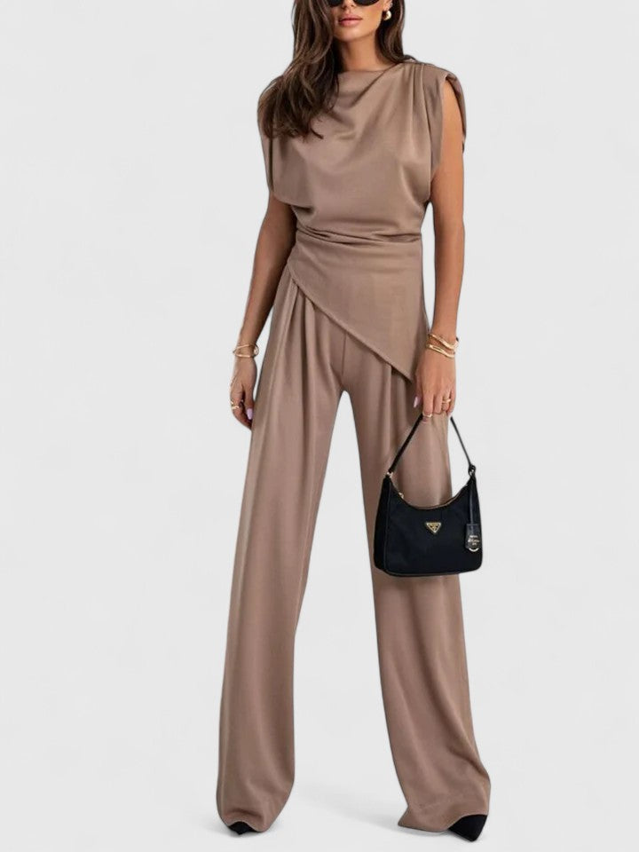 Celestine | Draped Shoulder Asymmetric Top & Trouser Sets