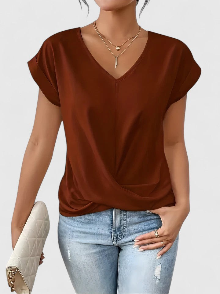 Renata | Women's Twist Front V-Neck Top – Comfortable Everyday Design
