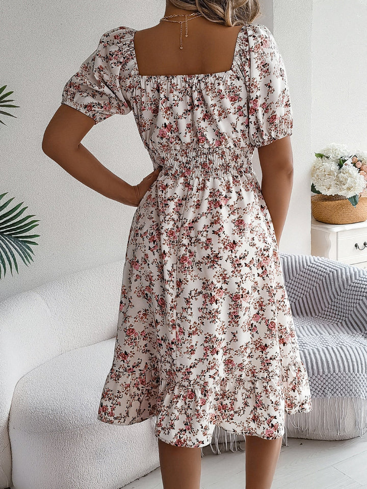 Sienna | One Shoulder Dress with Floral Midi Ruffle Hem