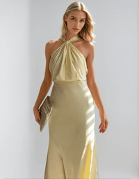 Lisette | Knotted Twist Satin Halter Neck Maxi Dress