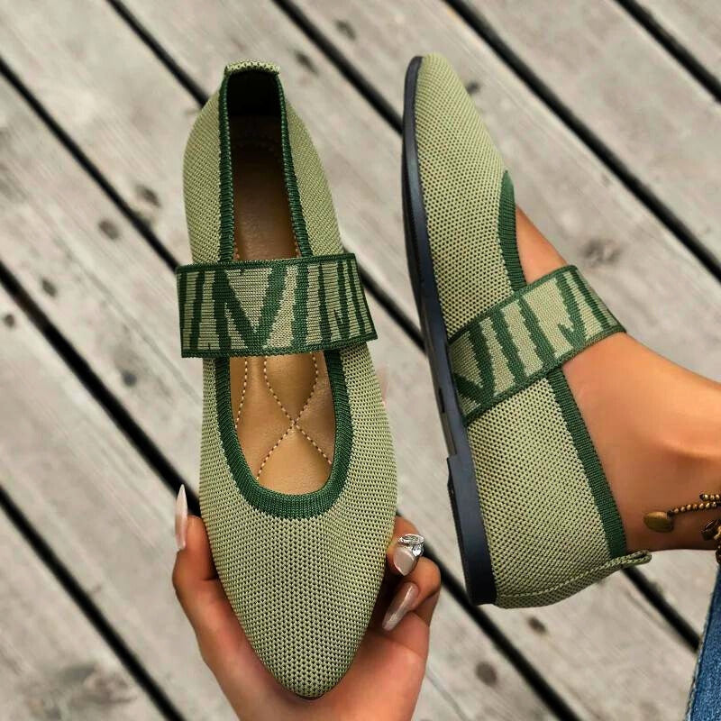 Pippa | Knit Mary Jane Flats with Checked Strap Detail