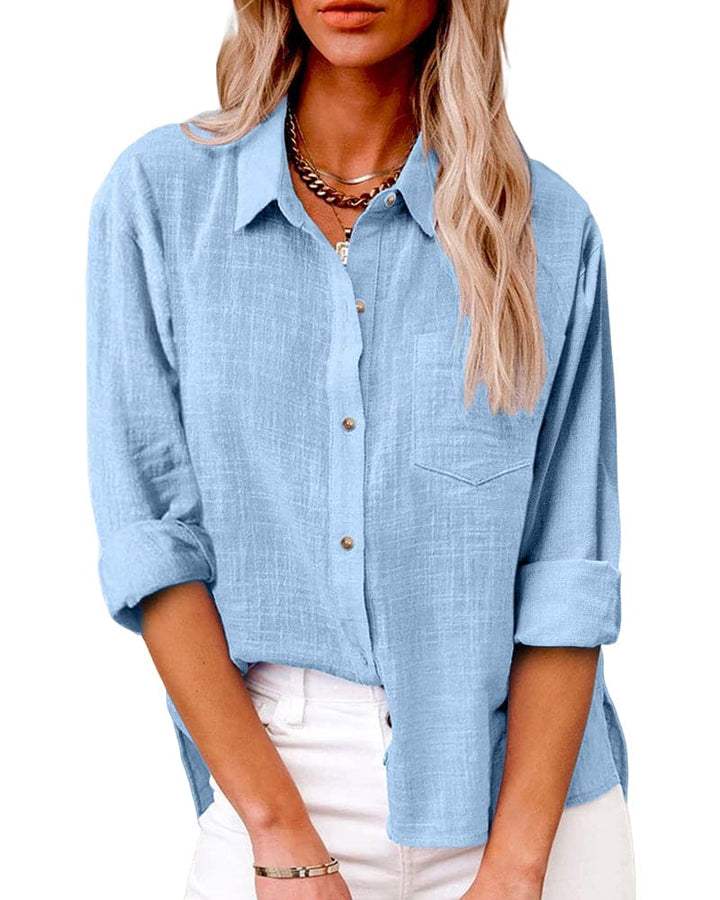 Clearwater | Classic Collar Button-Through Linen Blouse