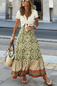 Marrakech | Medallion Print Contrast Border Maxi Skirt