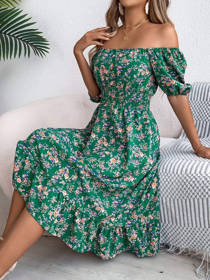 Sienna | One Shoulder Dress with Floral Midi Ruffle Hem