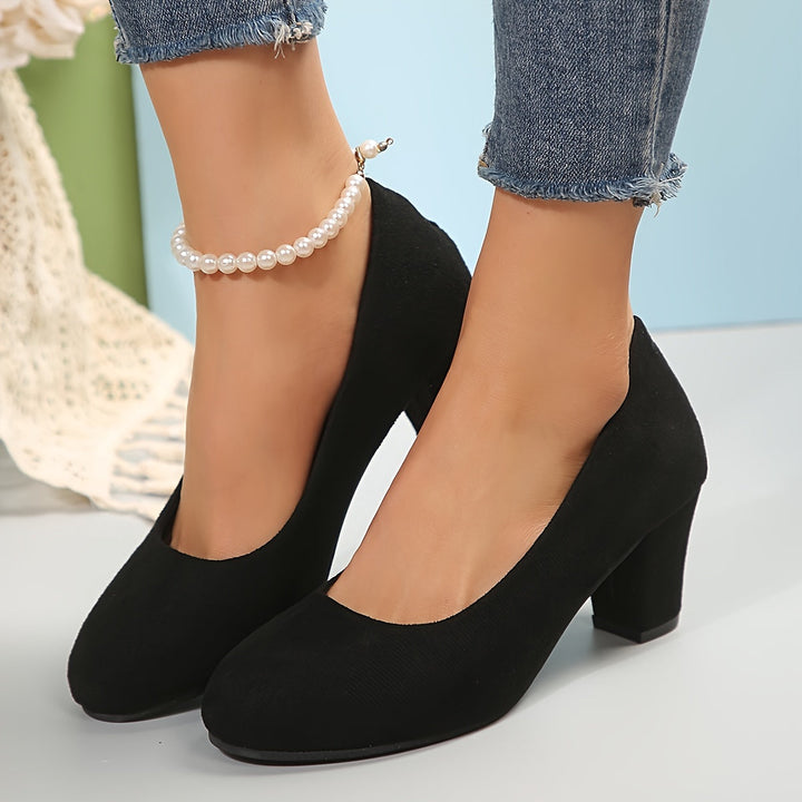Audrey | Classic Suede Round Toe Block Heels