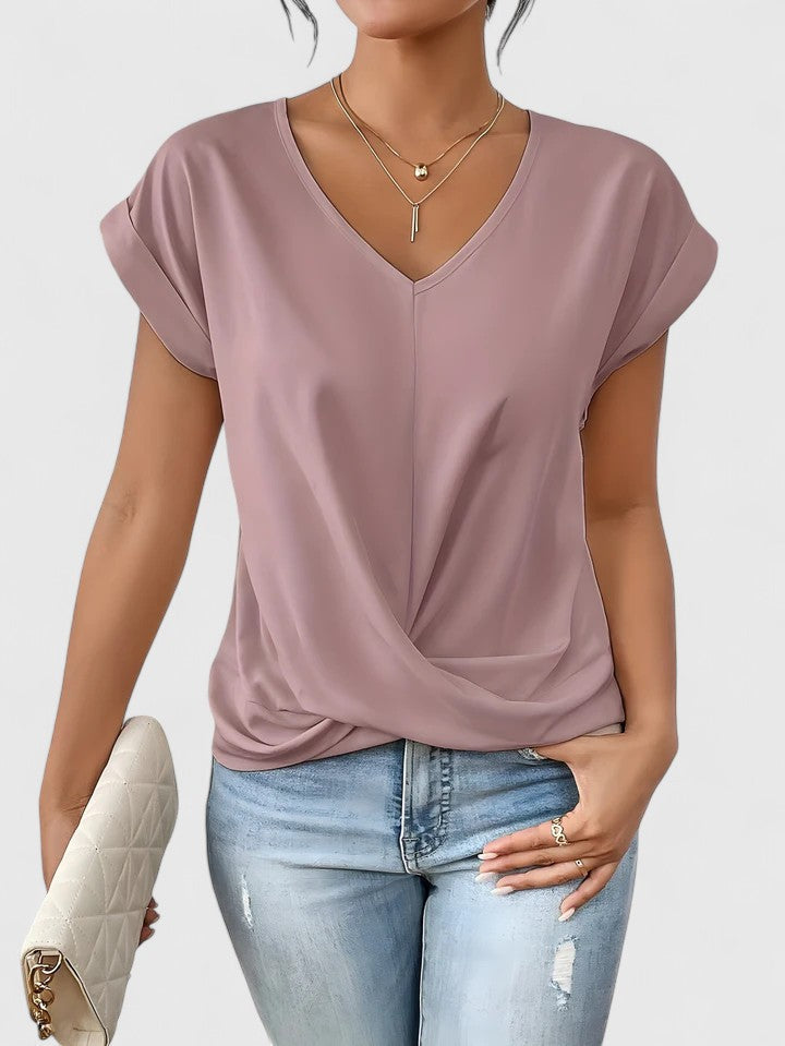 Renata | Women's Twist Front V-Neck Top – Comfortable Everyday Design