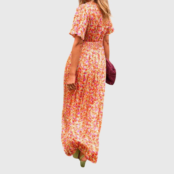 Soleil | Floral Pleated Maxi V-Neck Summer Dress