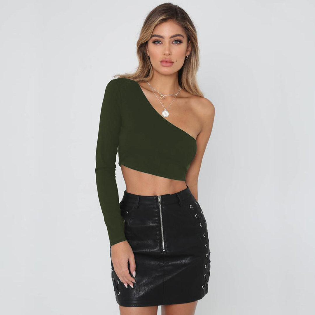 Mila | Single Sleeve Asymmetric Crop Off Shoulder Top