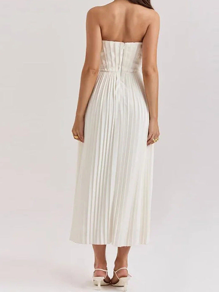 Marcelle | Strapless Corset Womens Pleated Midi Dress