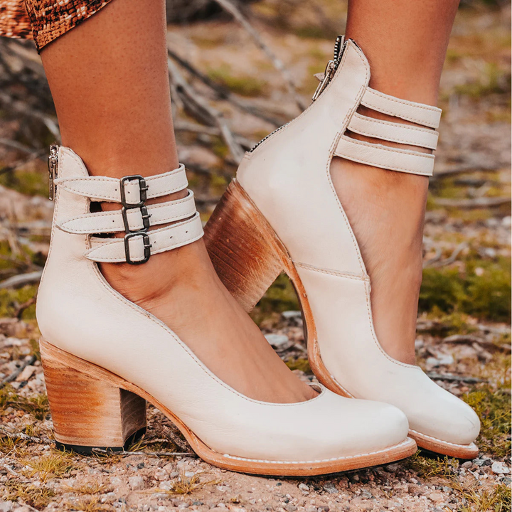 Mustang | Double Buckle Ankle Strap Stacked Block Heels