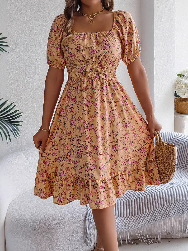 Sienna | One Shoulder Dress with Floral Midi Ruffle Hem