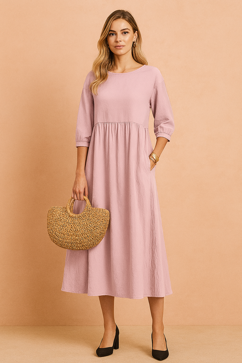 Amabel | Gathered Empire Womens Pleated Midi Dress