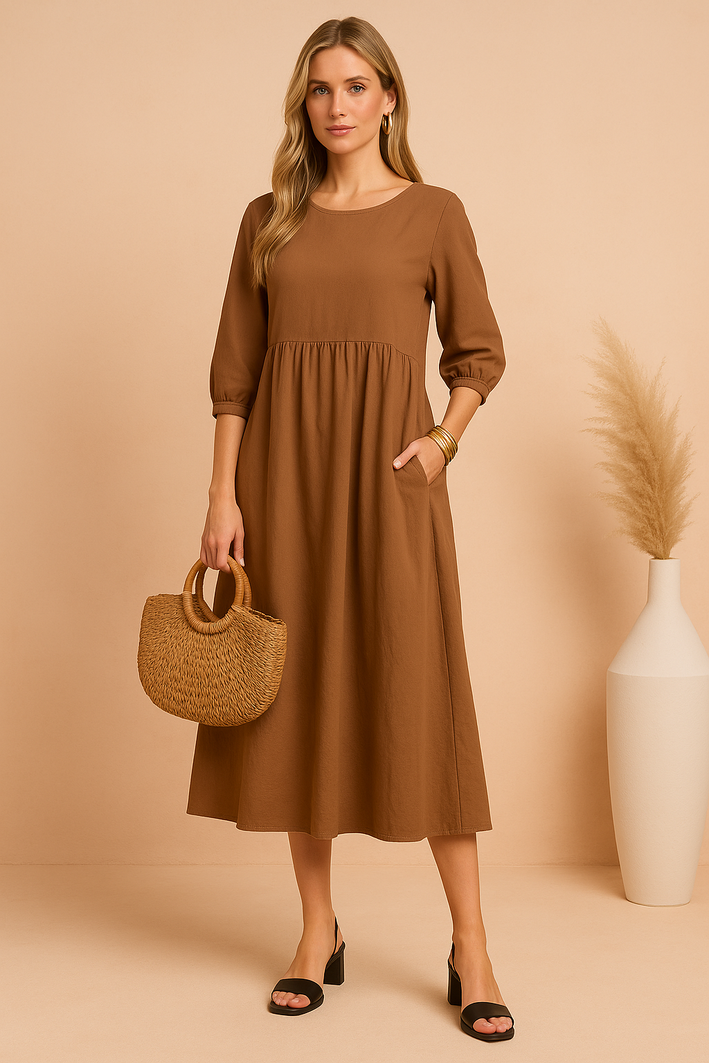 Amabel | Gathered Empire Womens Pleated Midi Dress