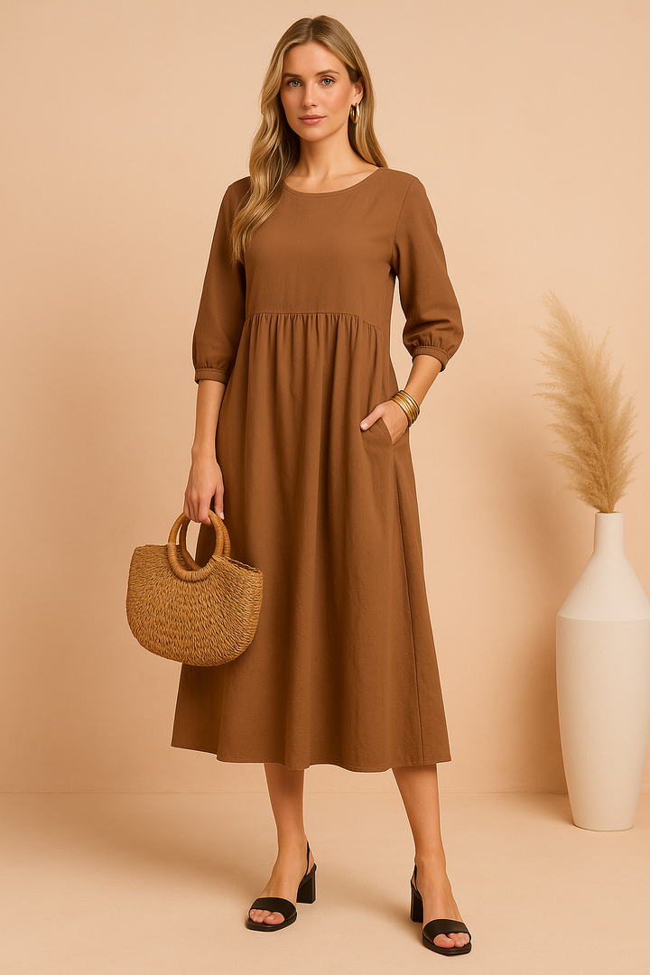 Amabel | Gathered Empire Womens Pleated Midi Dress