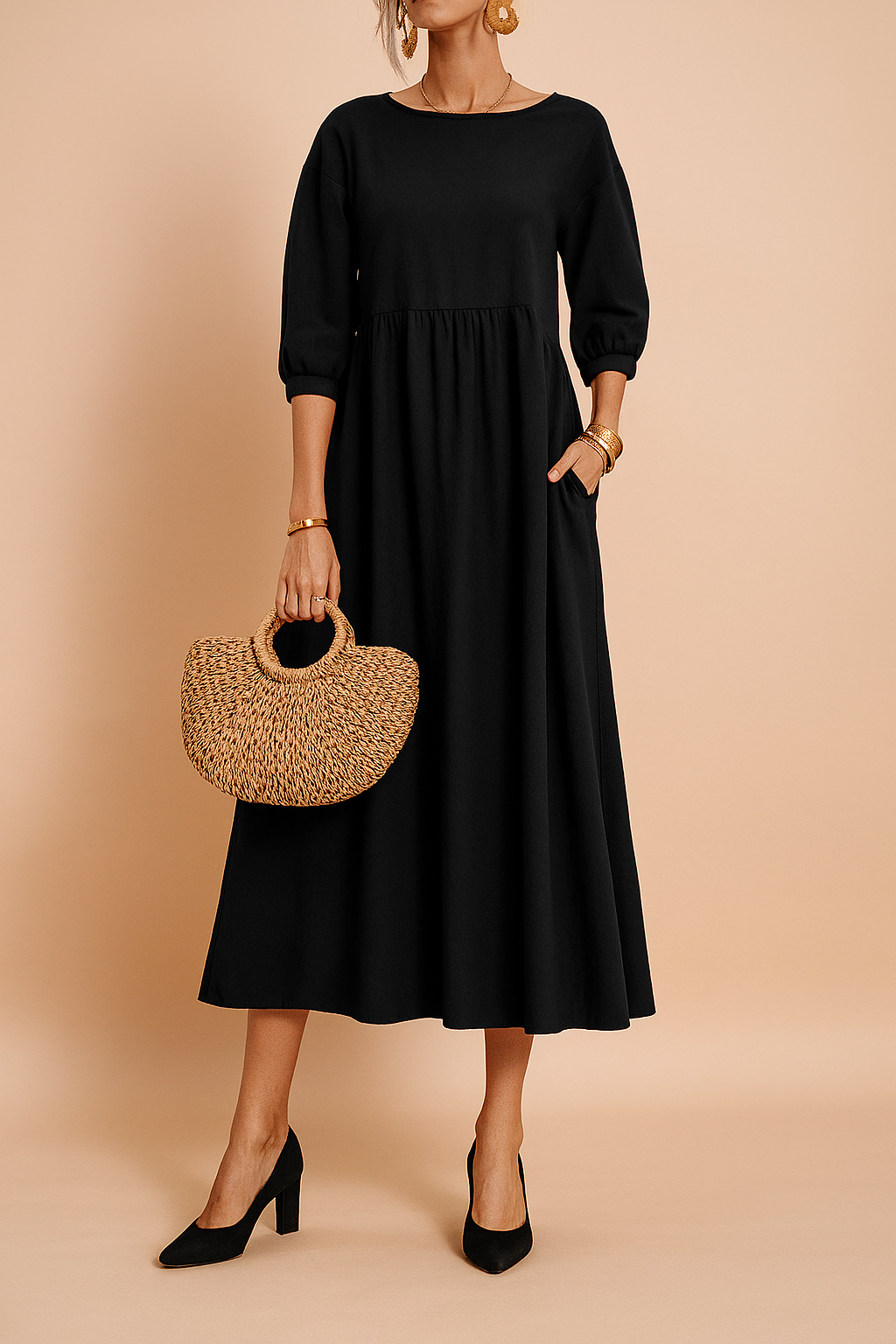 Amabel | Gathered Empire Womens Pleated Midi Dress