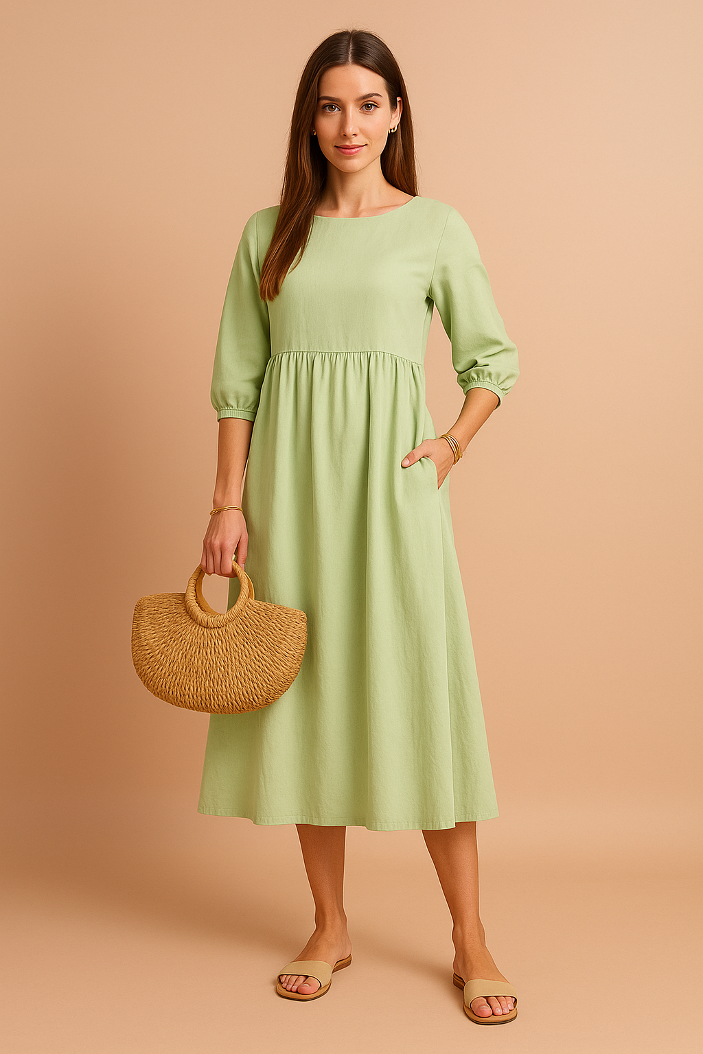 Amabel | Gathered Empire Womens Pleated Midi Dress