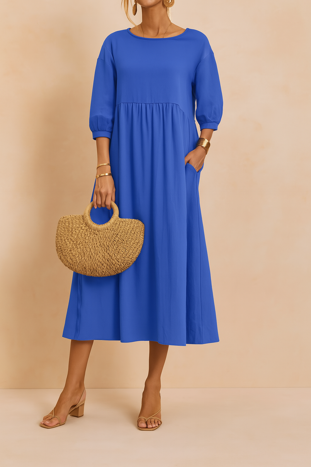 Amabel | Gathered Empire Womens Pleated Midi Dress