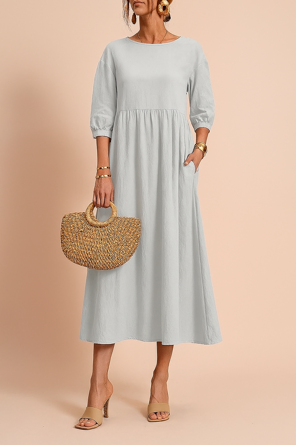 Amabel | Gathered Empire Womens Pleated Midi Dress