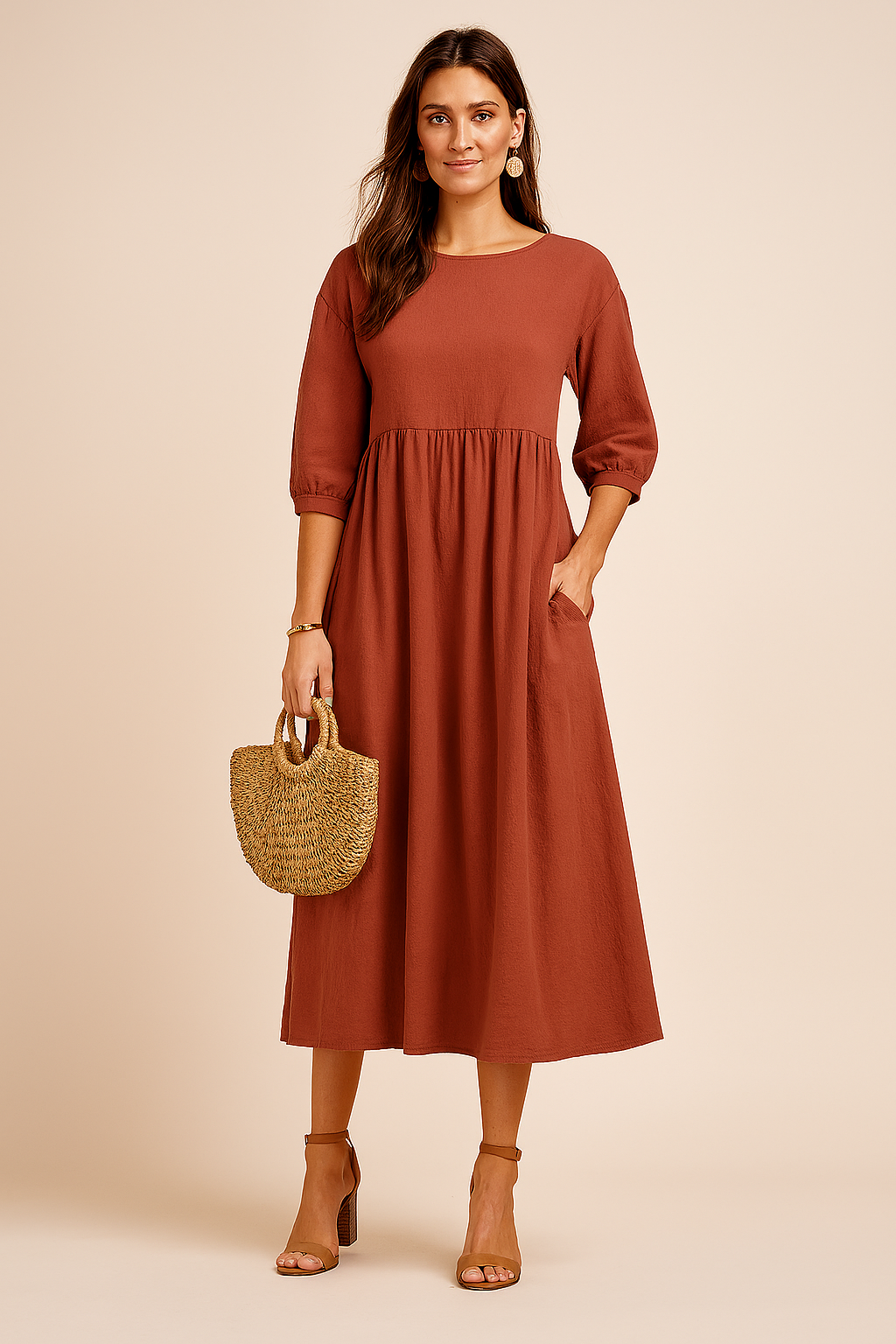 Amabel | Gathered Empire Womens Pleated Midi Dress