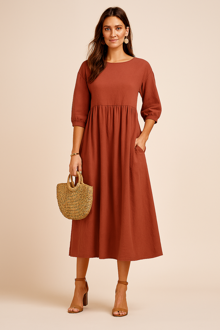 Amabel | Gathered Empire Womens Pleated Midi Dress