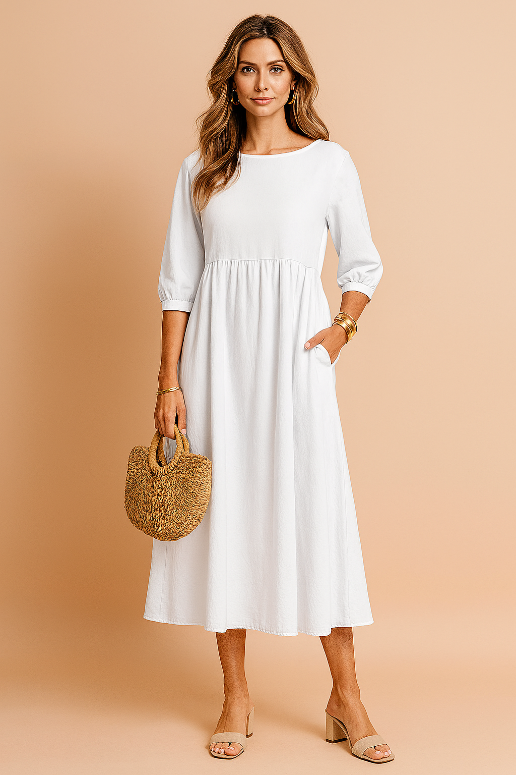 Amabel | Gathered Empire Womens Pleated Midi Dress
