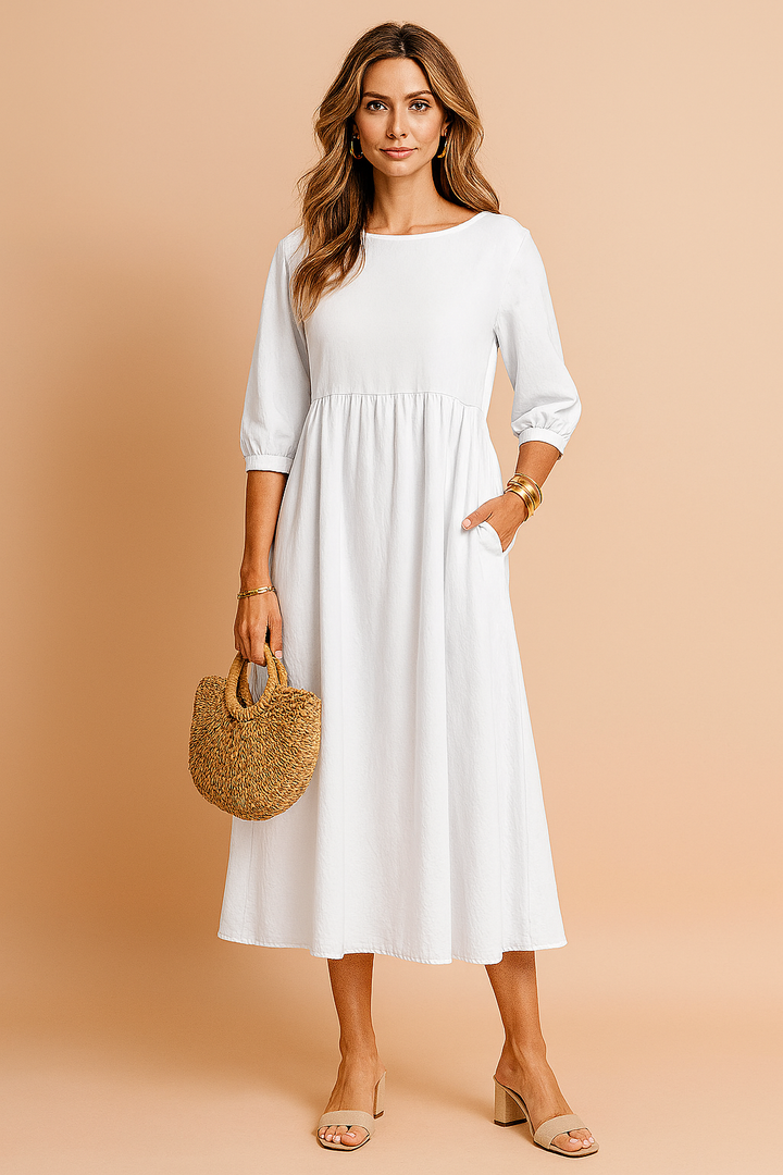 Amabel | Gathered Empire Womens Pleated Midi Dress