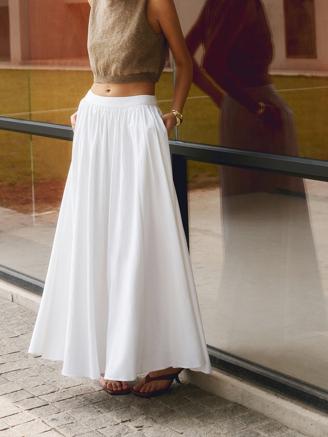 Palazzo | High Waist Gathered A-Line Cotton Maxi Skirt