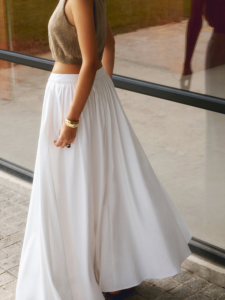 Palazzo | High Waist Gathered A-Line Cotton Maxi Skirt
