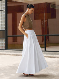 Palazzo | High Waist Gathered A-Line Cotton Maxi Skirt