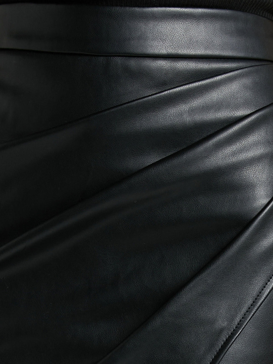 Vixen | Draped Wrap Front Faux Leather Midi Skirt