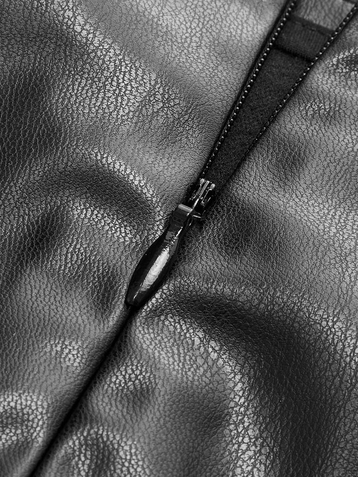 Vixen | Draped Wrap Front Faux Leather Midi Skirt