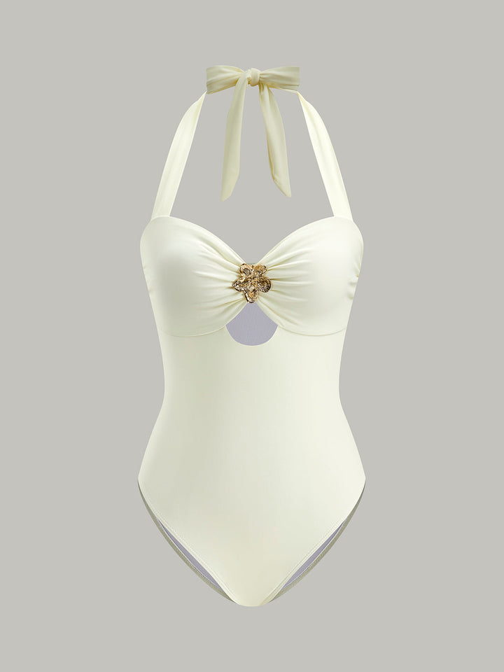 Goldie | Jewel Trim Cutout Halter One-Piece Swimsuit