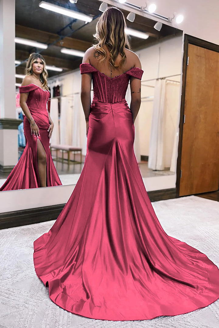 Dominique | Off-Shoulder Beaded Corset Mermaid Wedding Guest Dress