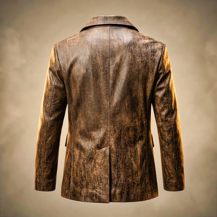 Maverick | Distressed Leather Blazer with Gold Zip Detail
