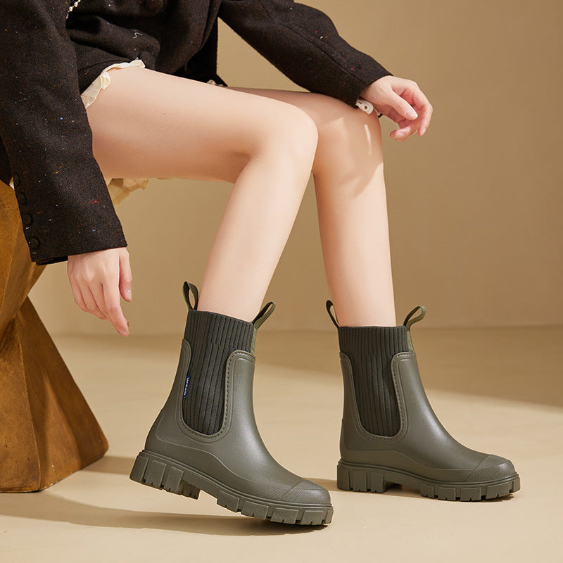 Noelle | Women's Chelsea Boots Knit Collar Lug Sole