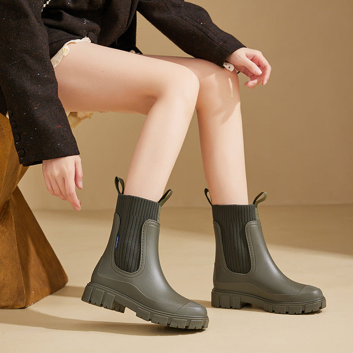 Noelle | Women's Chelsea Boots Knit Collar Lug Sole
