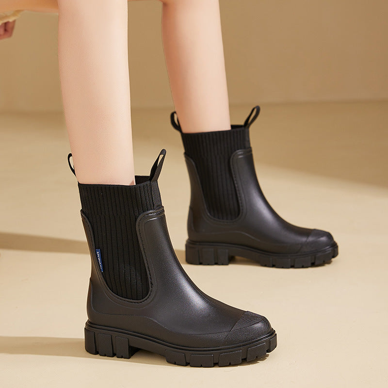 Noelle | Women's Chelsea Boots Knit Collar Lug Sole
